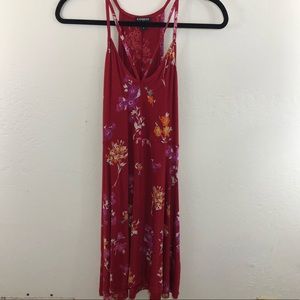 Express red floral fit and flare cotton dress